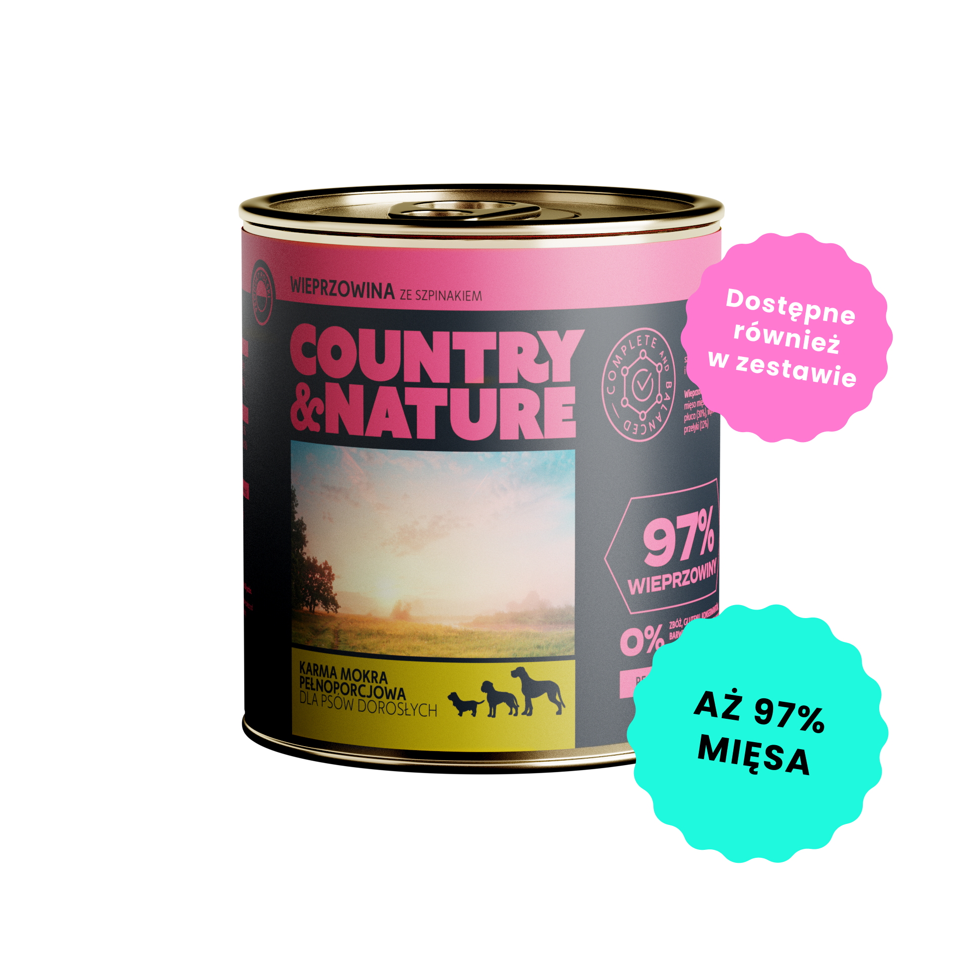 COUNTRY&NATURE Bezzbożowa mokra karma - wieprzowina ze szpinakiem 850g