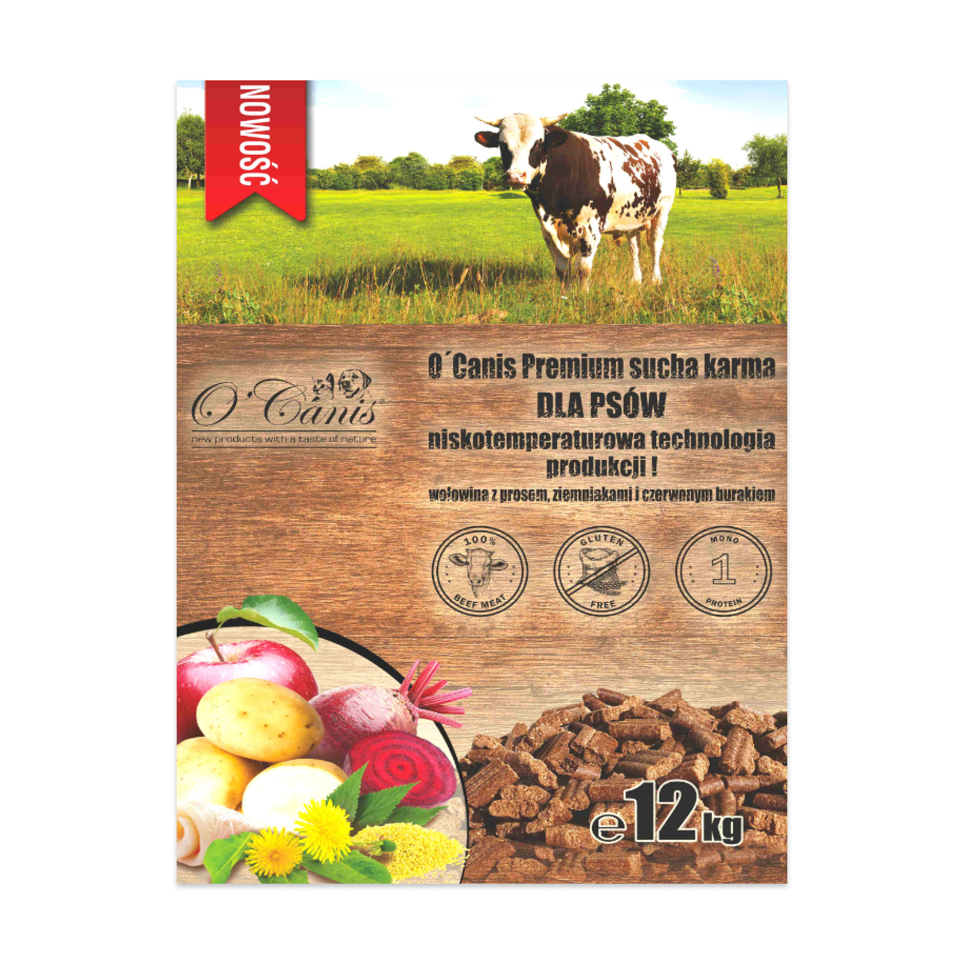 NOWOŚĆ: O'Canis sucha karma Premium dla psa z wołowiną, prosem, kartoflami i czerwonym burakiem 12kg - alternatywa dla karm pieczonych