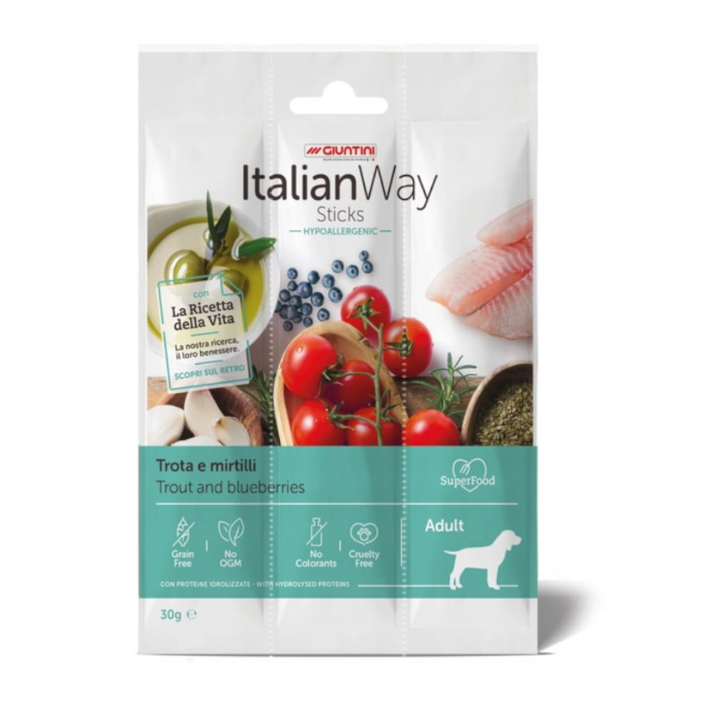 Italian Way Kabanoski  dla psa przysmak z pstrągiem i borówkami 30g 