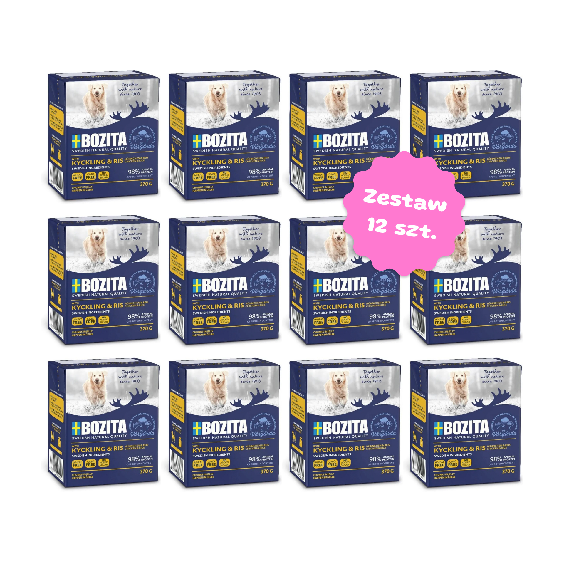 Zestaw 12 szt. kartoników karmy mokrej - Bozita Tetra Recart Kurczak z ryżem w galaretce - 12 szt. kartonik 370g