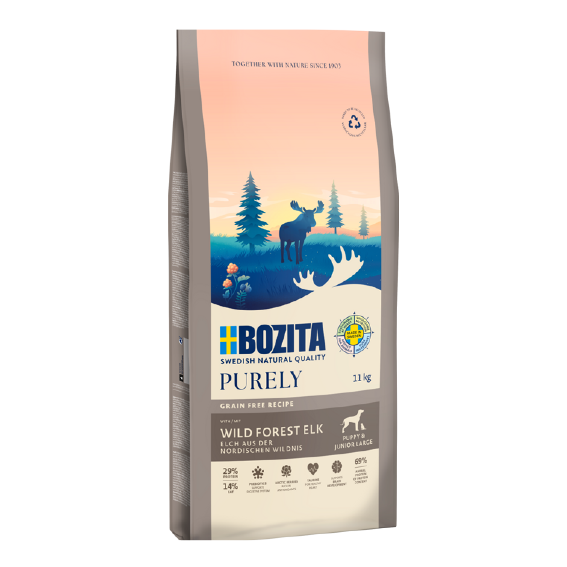 Bozita Purely Puppy & Junior Large bezzbożowa karma z łosiem i kurczakiem 11kg