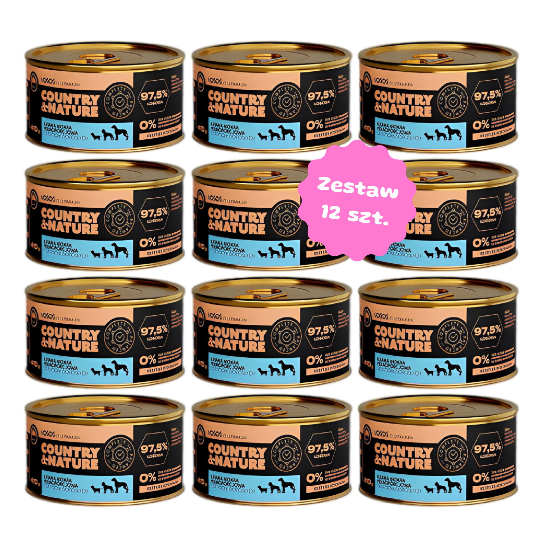 Zestaw 12 szt. puszek karmy mokrej - COUNTRY&NATURE łosoś ze szpinakiem - 12 szt. puszka 400g