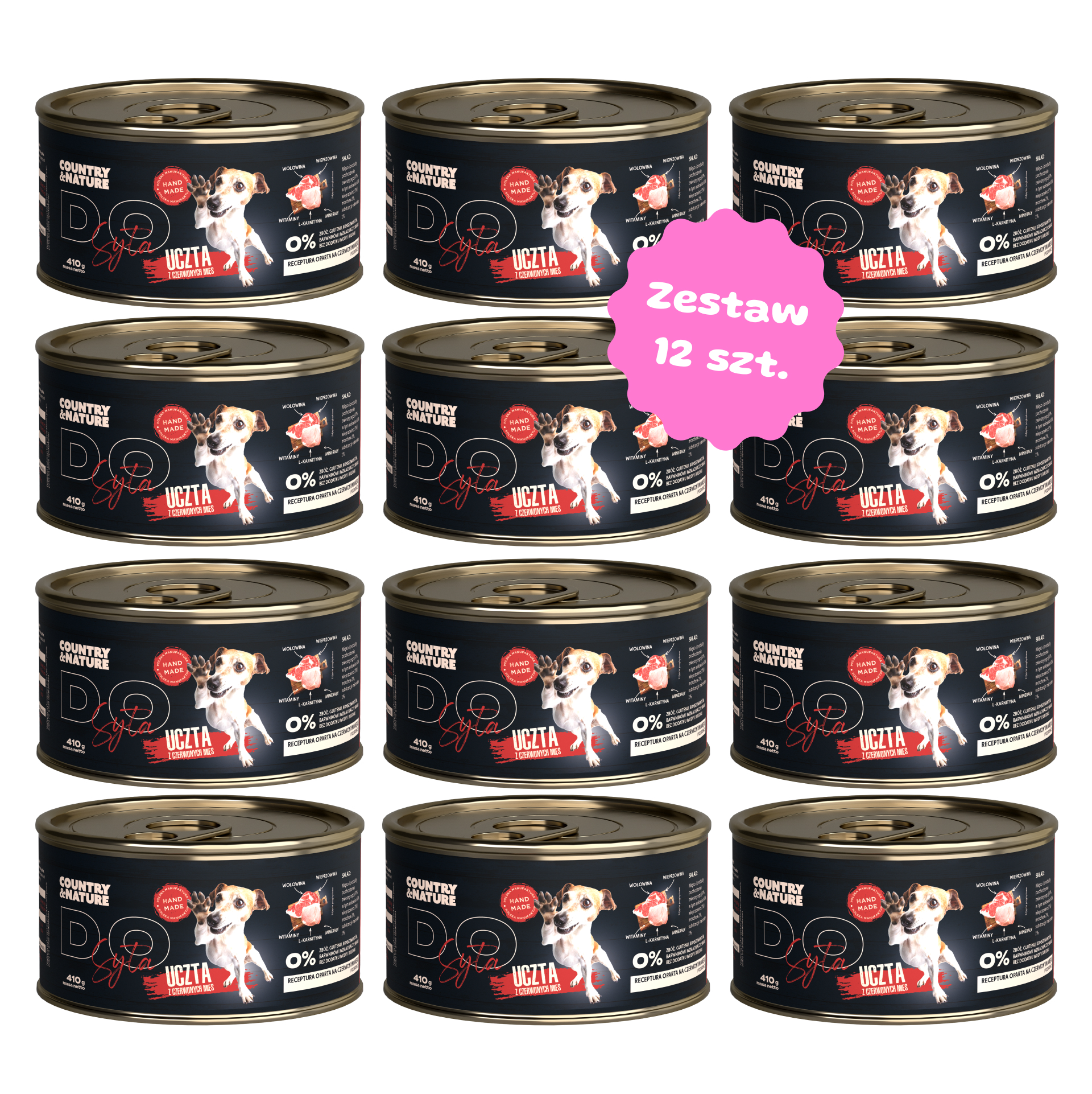 Zestaw 12 szt. puszek karmy mokrej - COUNTRY&NATURE DO SYTA uczta z czerwonych mięs - 12 szt. puszka 410g