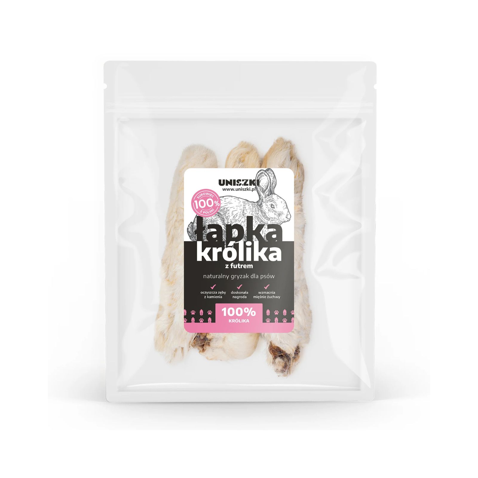 Uniszki Łapka królika z futrem naturalny gryzak dla psa 100g