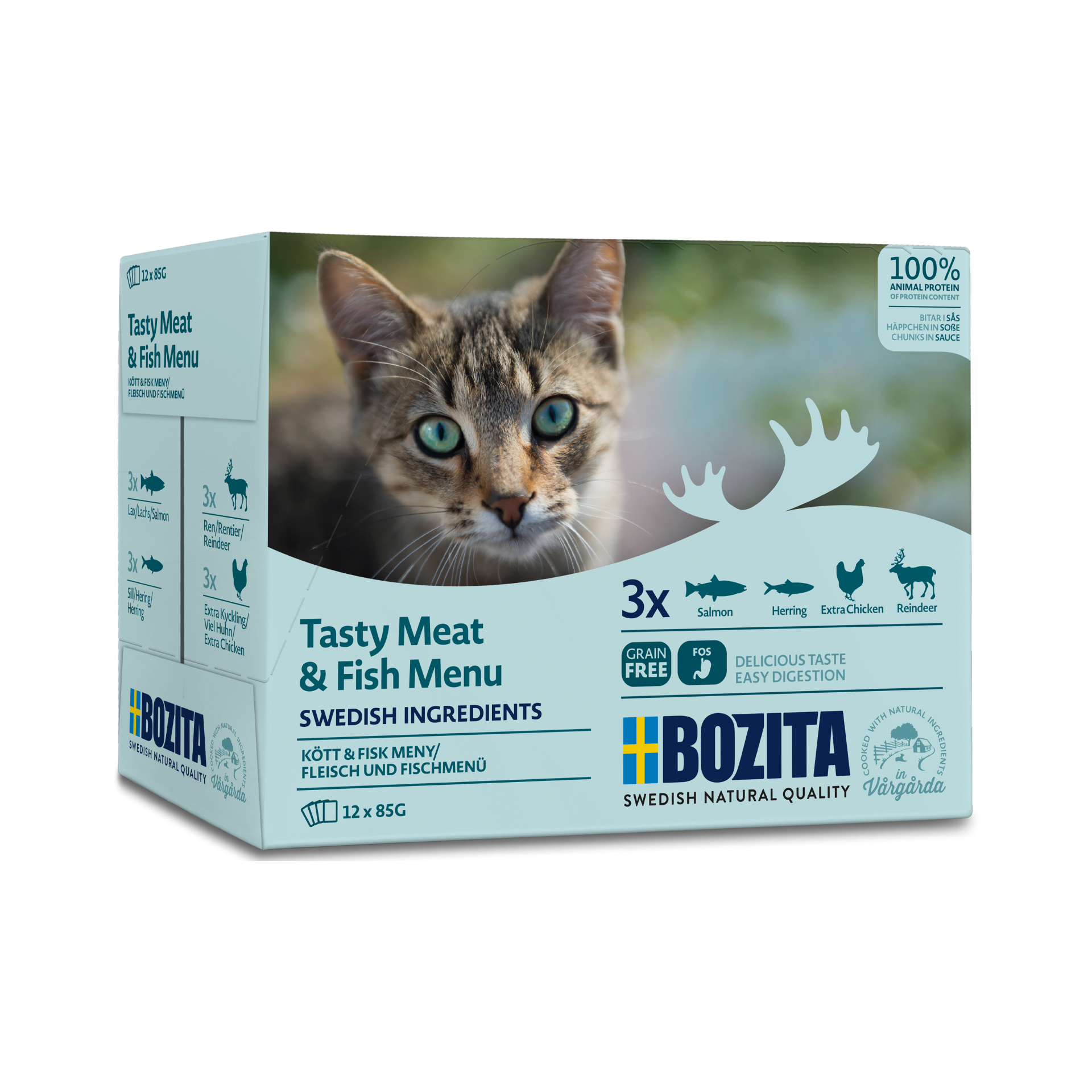 BOZITA Zestaw 12 saszetek: mięsne i rybne kawałki w sosie 12x85g saszetka + drugie opakowanie 12x85g GRATIS!