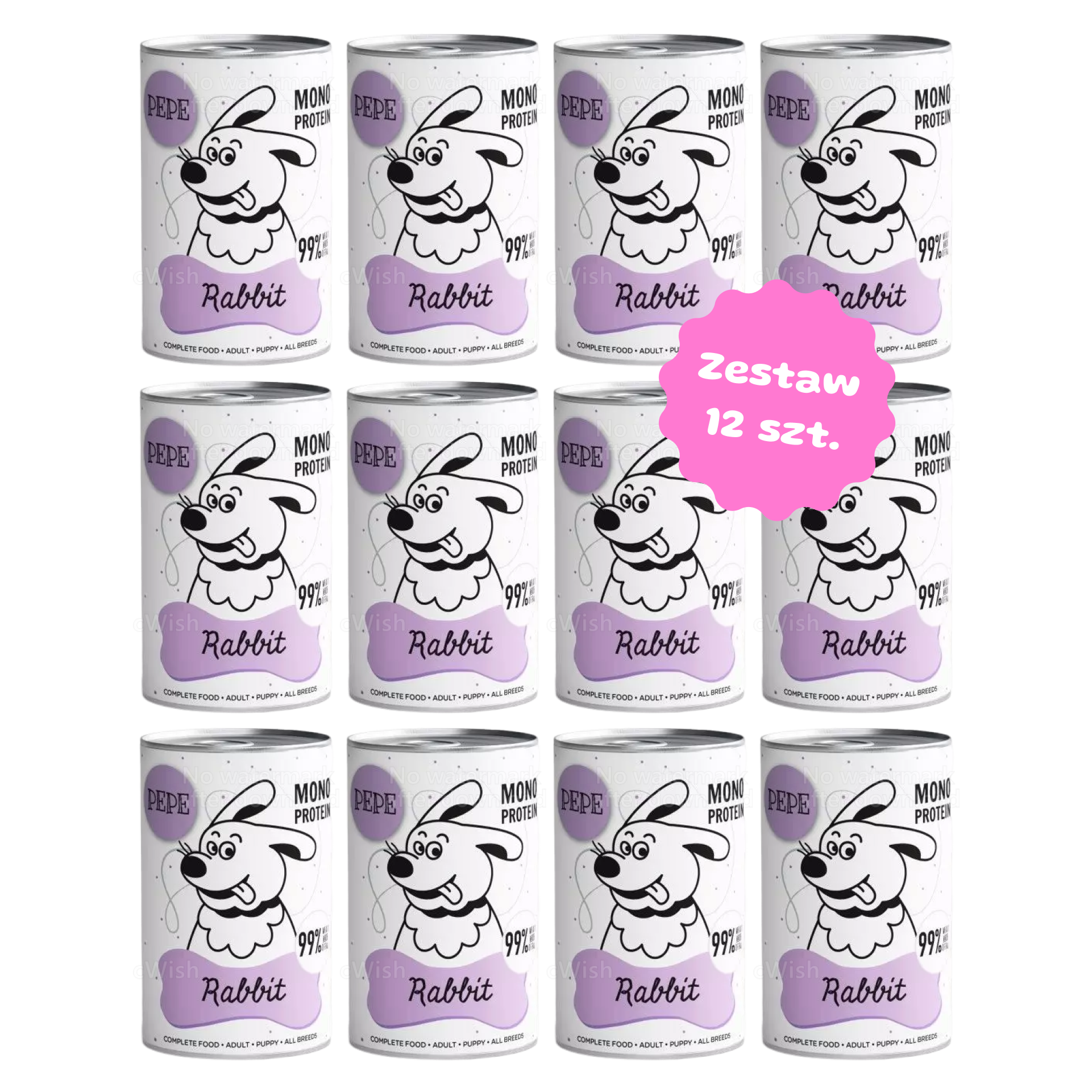 Zestaw 12 szt. puszek karmy mokrej monobiałkowej - PAKA ZWIERZAKA PEPE MONO PROTEIN królik - 12 szt. puszka 400g