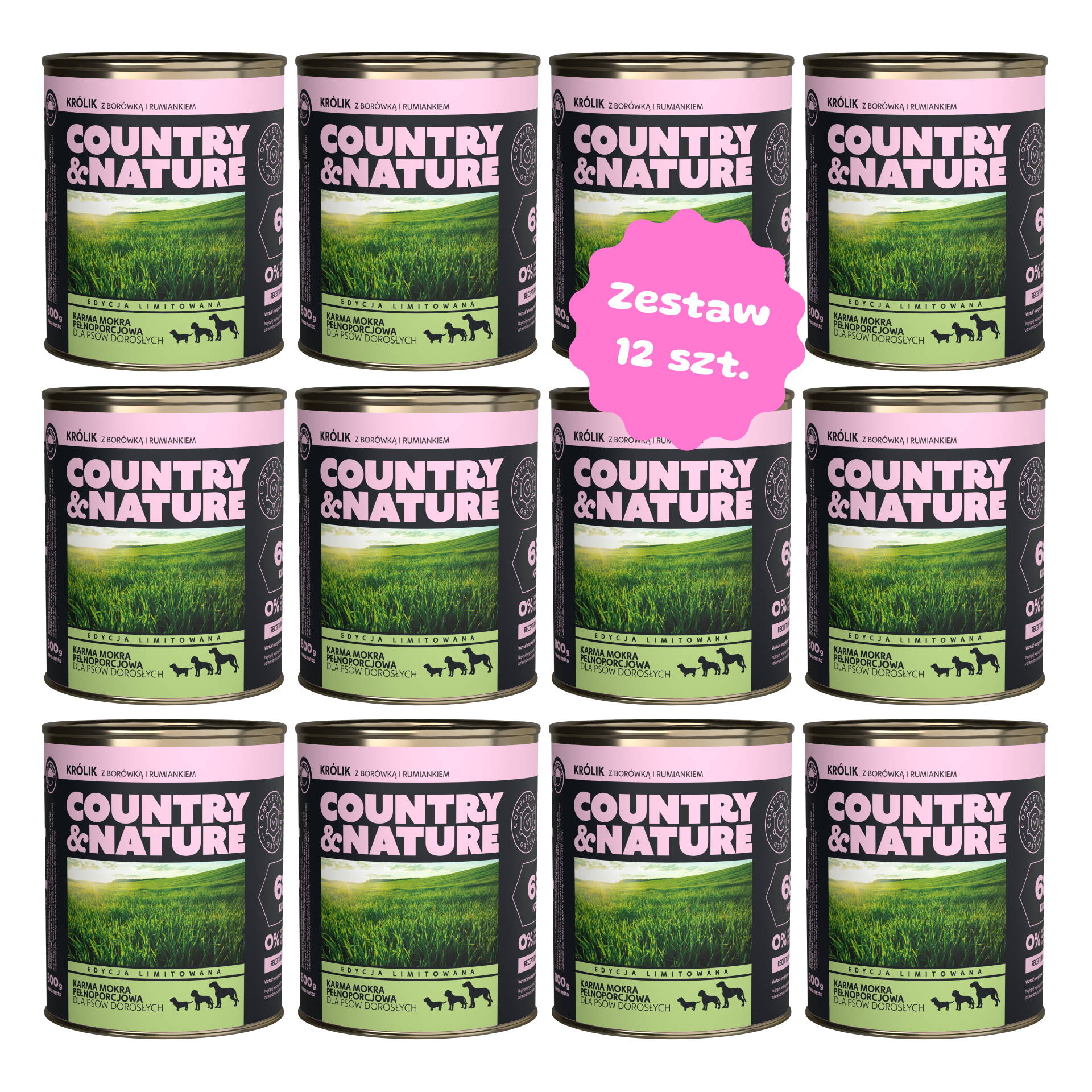 Zestaw 12 szt. puszek karmy mokrej - COUNTRY&NATURE Bezzbożowy królik - 12 szt. puszka 850g