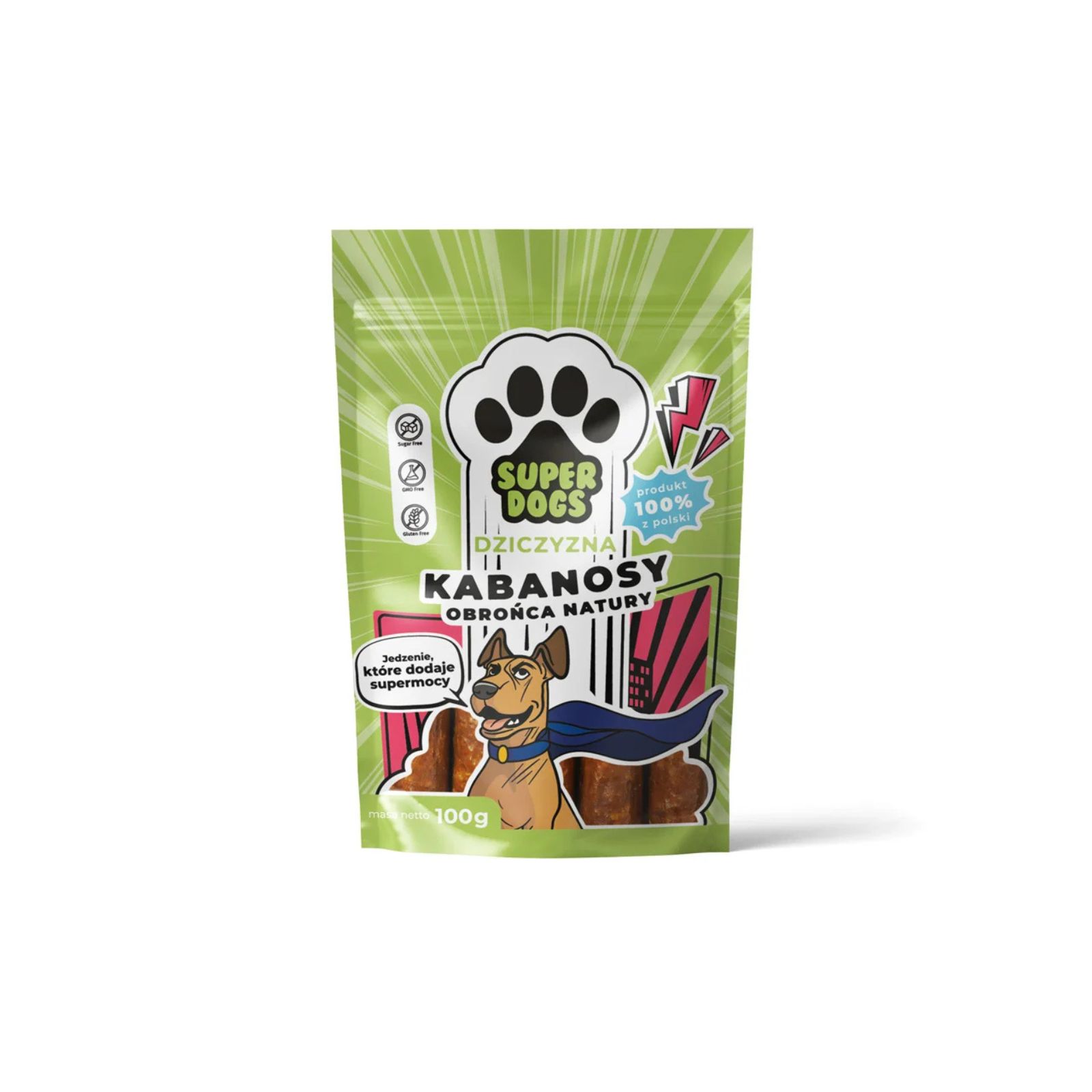 SUPERDOGS Kabanosy Obrońca Natury dziczyzna przysmak dla psa 100g