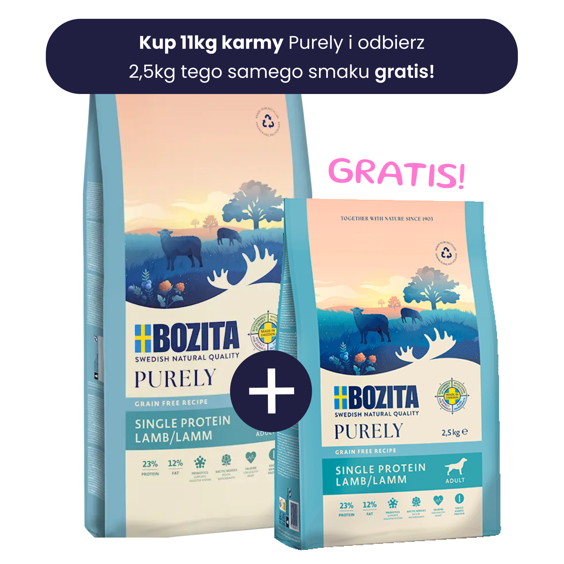 Bozita Purely Adult lamb bezzbożowa karma dla psa z jagnięciną 11kg