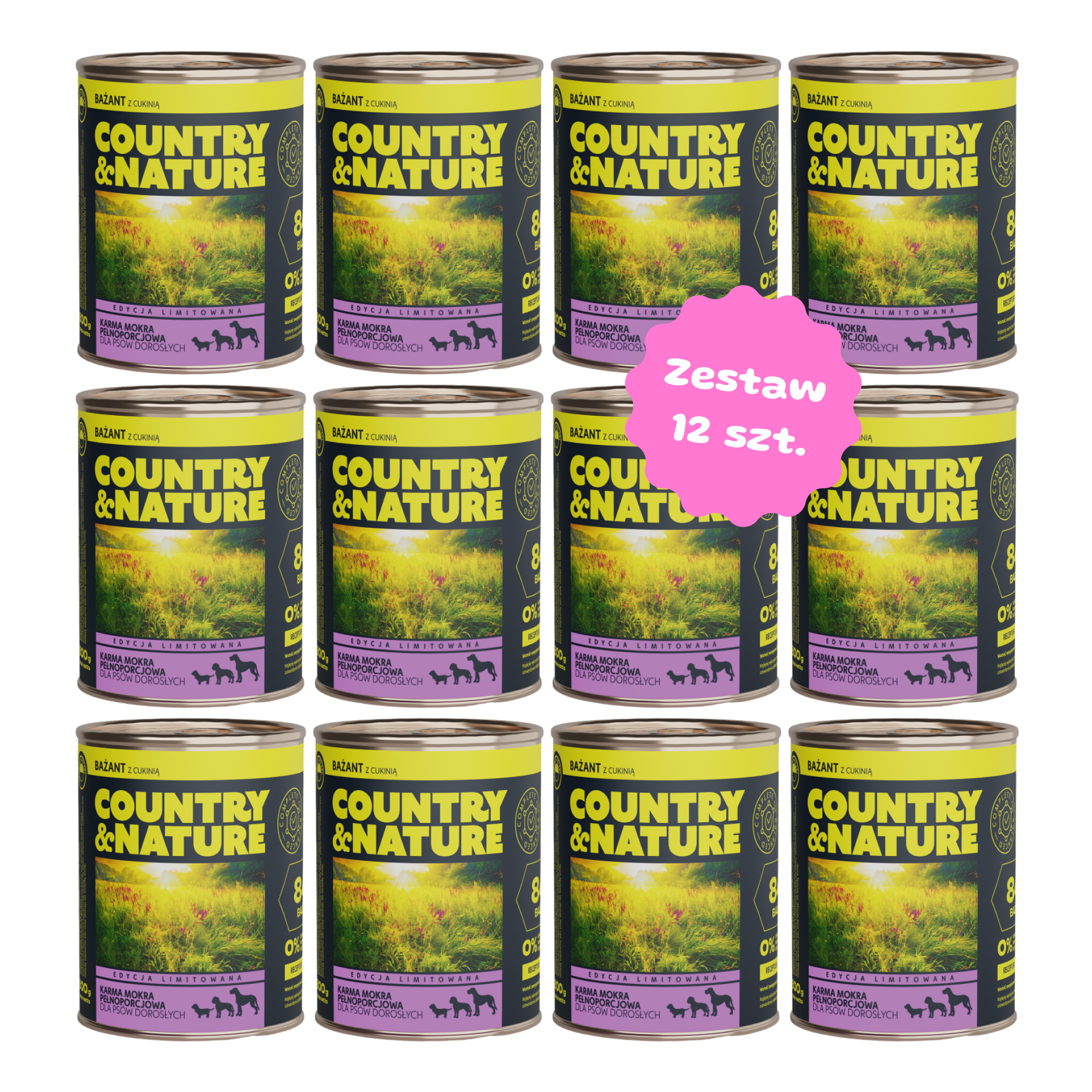 Zestaw 12 szt. puszek karmy mokrej - COUNTRY&NATURE Bażant z Gruszką i Bakłażanem - 12 szt. puszka 850g