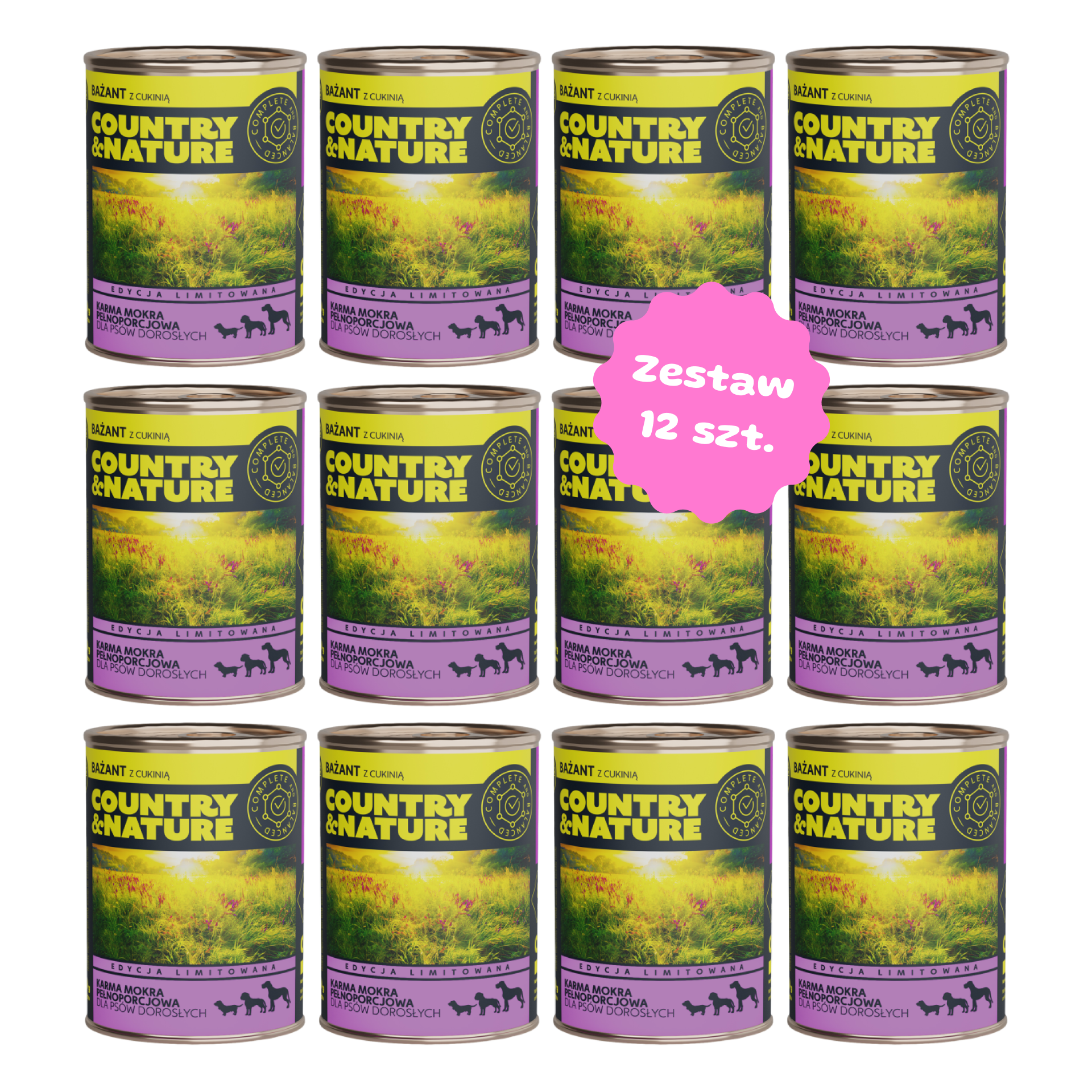 Zestaw 12 szt. puszek karmy mokrej - COUNTRY&NATURE Bażant z Gruszką i Bakłażanem - 12 szt. puszka 410g