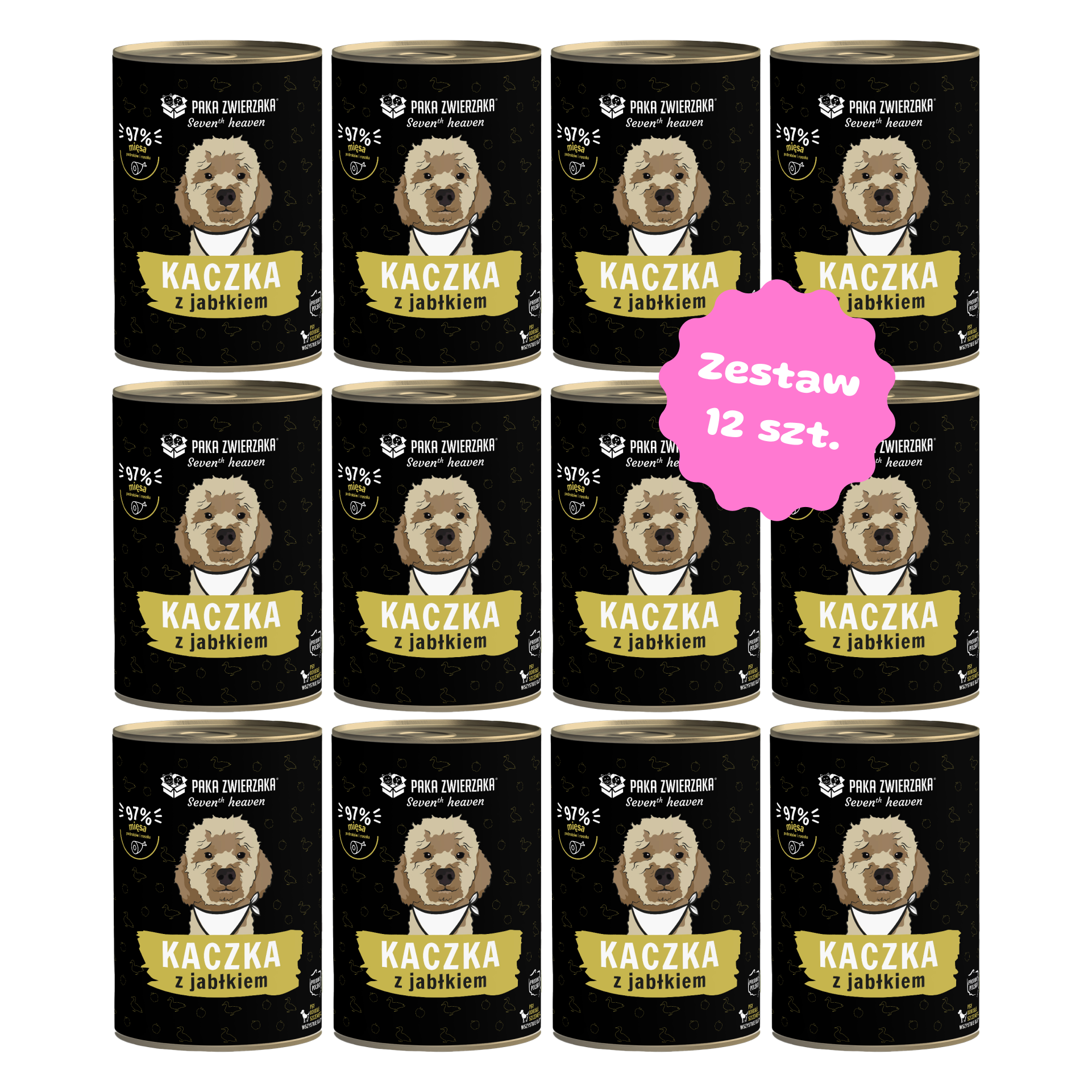 Zestaw 12 szt. puszek karmy mokrej monobiałkowej - PAKA ZWIERZAKA SUPERPREMIUM kaczka z jabłkiem - 12 szt. puszka 400g