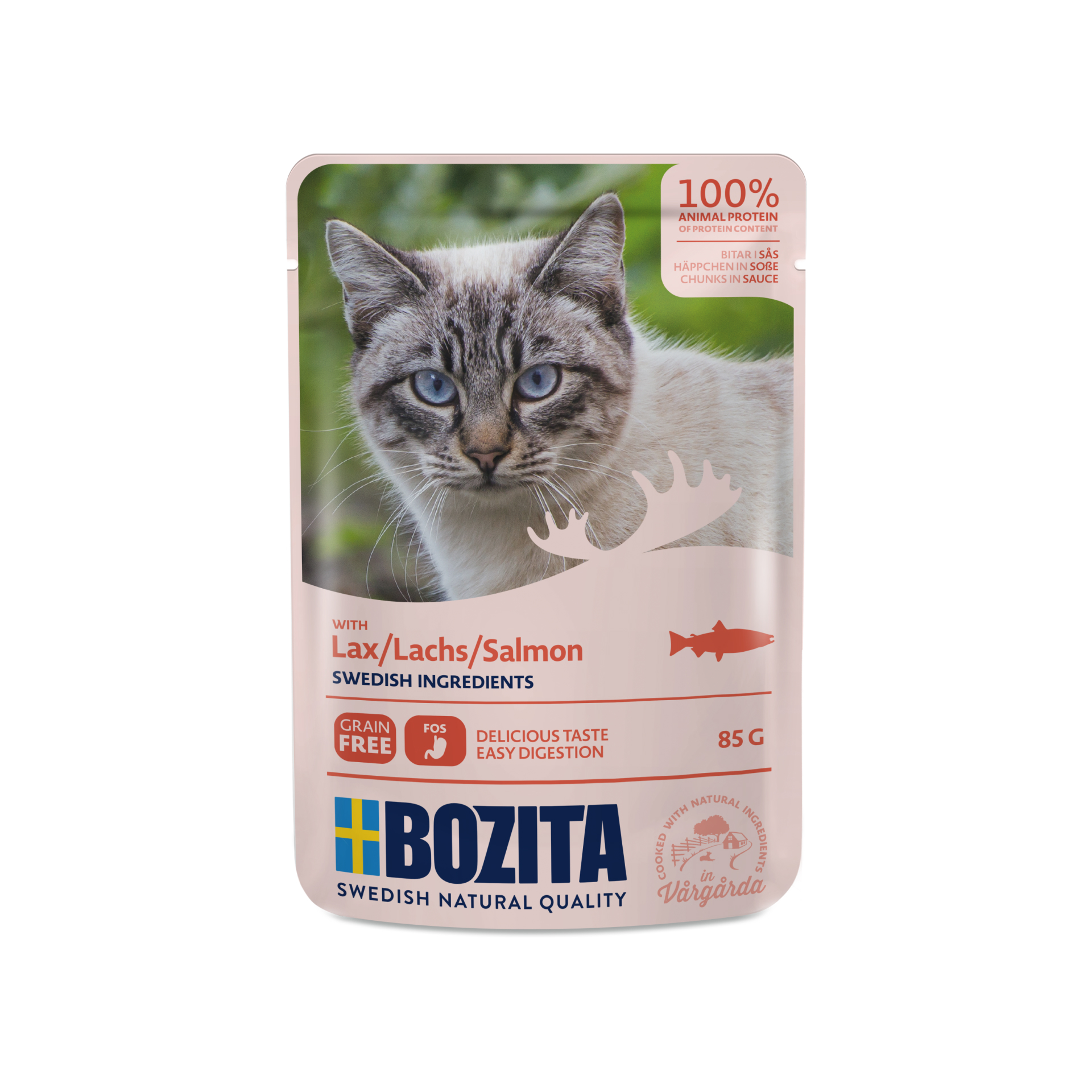 BOZITA kawałeczki mięsa w sosie z łososiem dla kota saszetka 85g