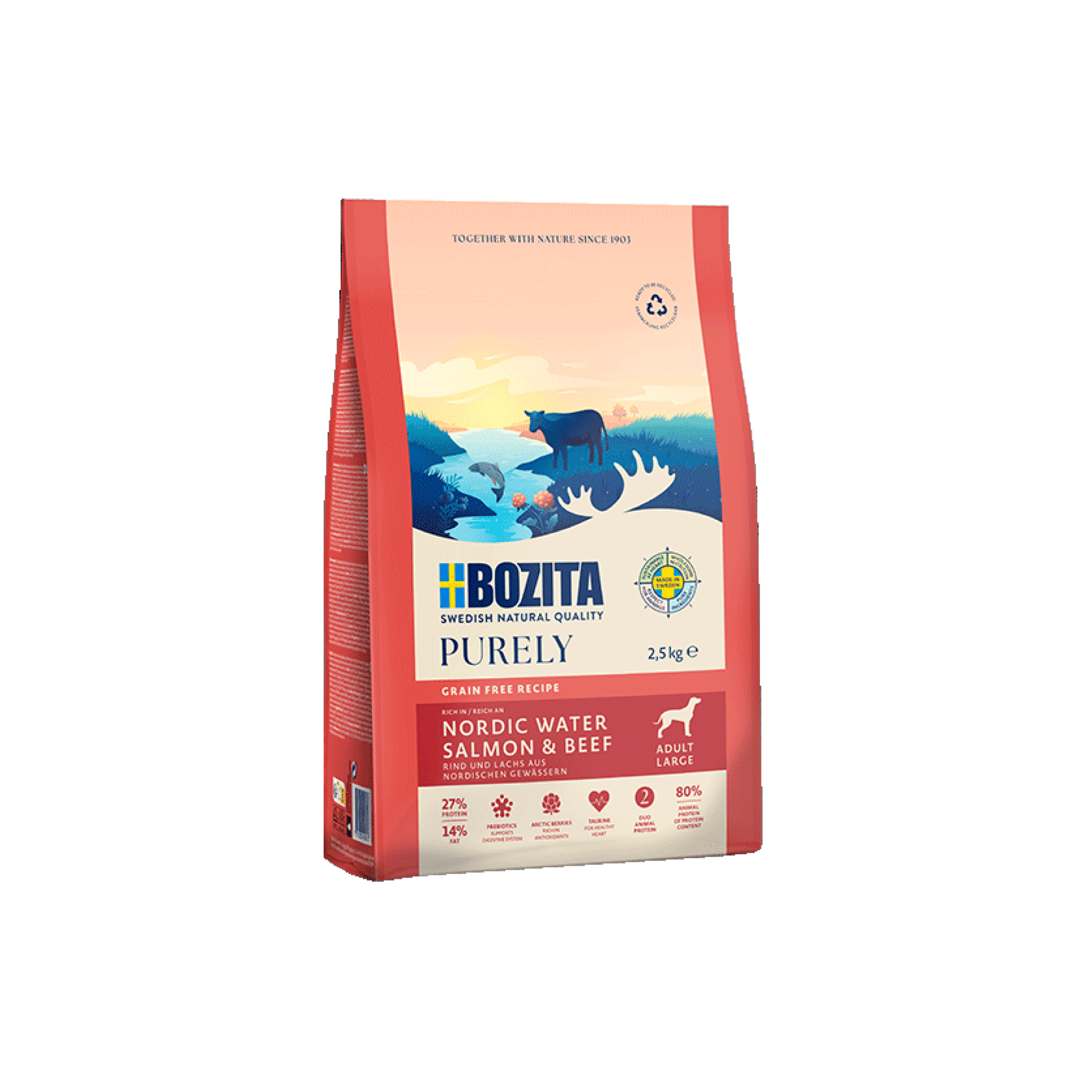 Bozita Purely Adult Large bezzbożowa karma z łososiem i wołowiną 2,5kg 