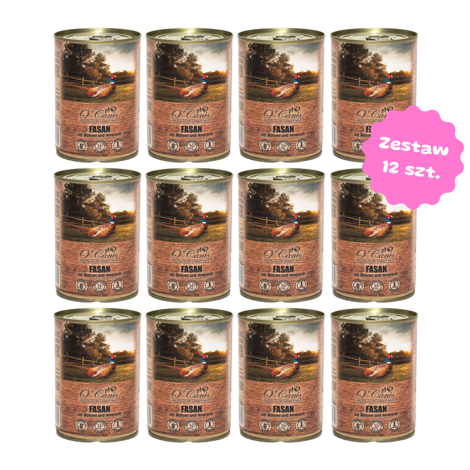 Zestaw 12 szt. puszek karmy mokrej monobiałkowej - O'Canis bażant z marchewką - 12 szt. puszka 400g