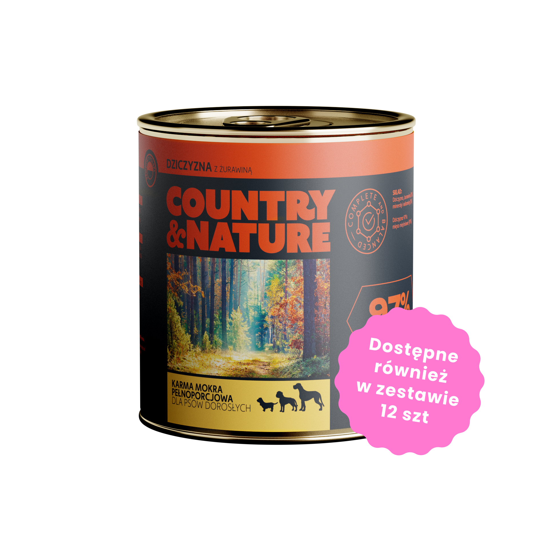 COUNTRY&NATURE Bezzbożowa mokra karma - dziczyzna z żurawiną 850g