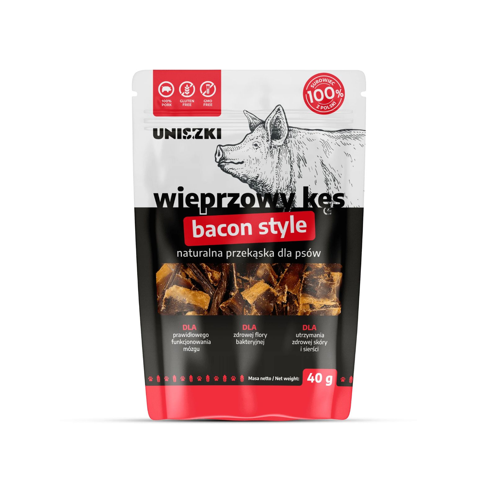 Uniszki Wieprzowy kęs przysmak dla psa w stylu boczku 40g 