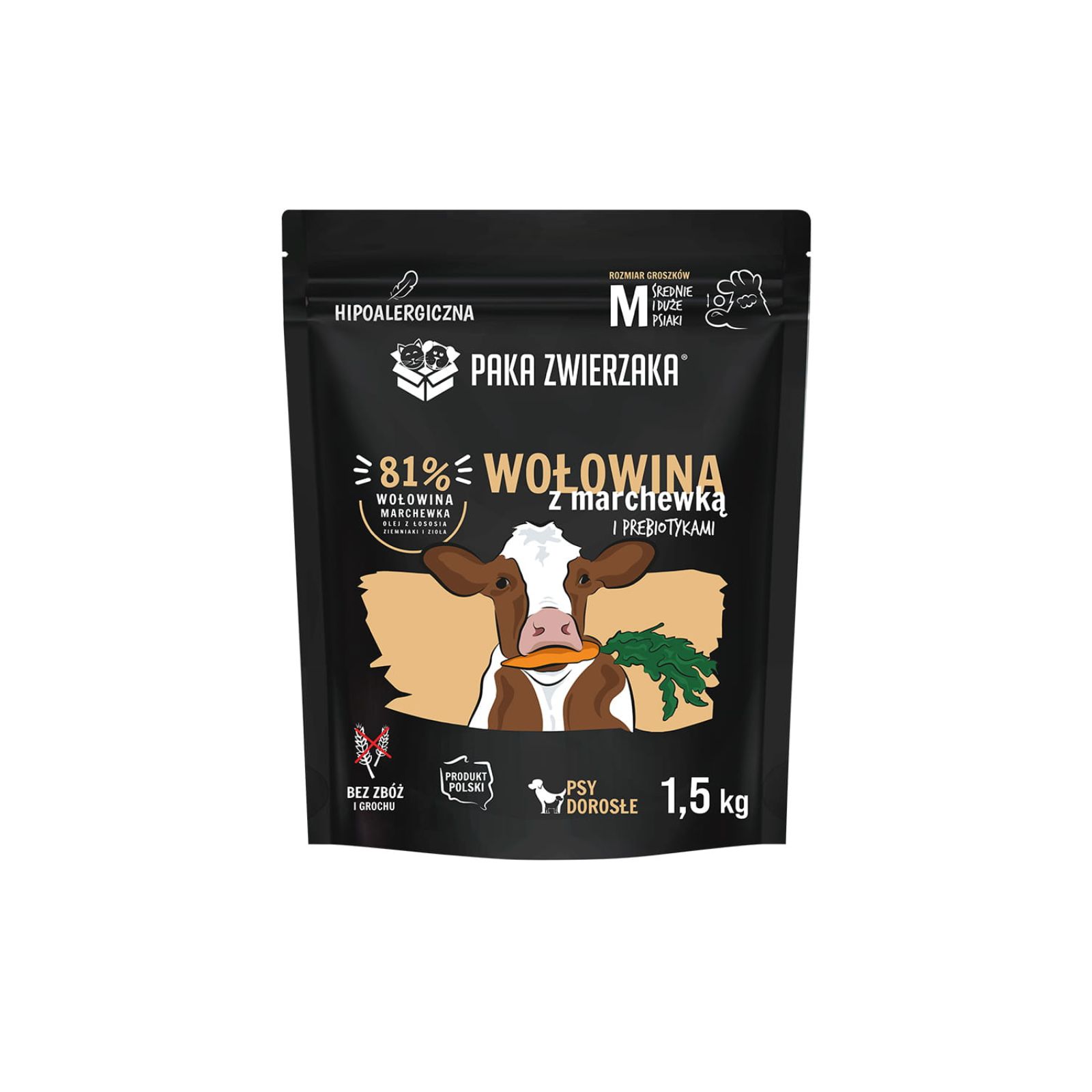 PAKA ZWIERZAKA sucha karma Seven’th Heaven Wołowina z marchewką dla średnich i dużych ras 1,5kg