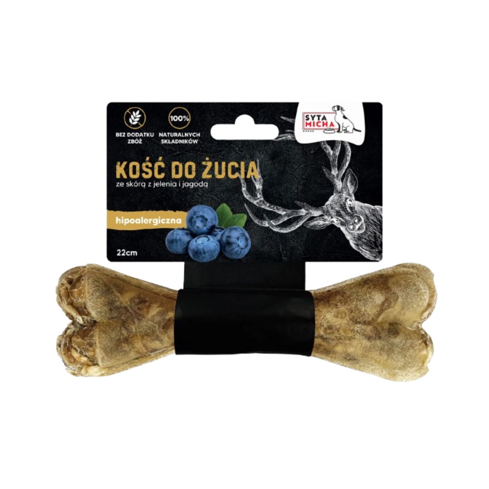 Syta Micha Kość do żucia hipoalergiczna jeleń z jagodami przysmak dla psa MAXXI 22cm