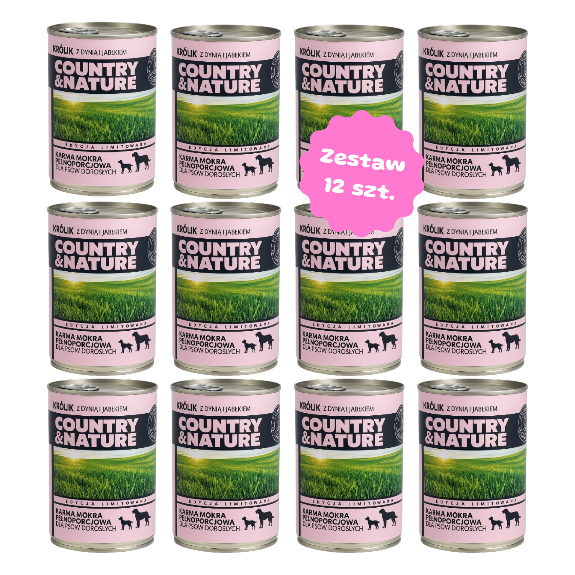 Zestaw 12 szt. puszek karmy mokrej - COUNTRY&NATURE Bezzbożowy królik - 12 szt. puszka 410g 