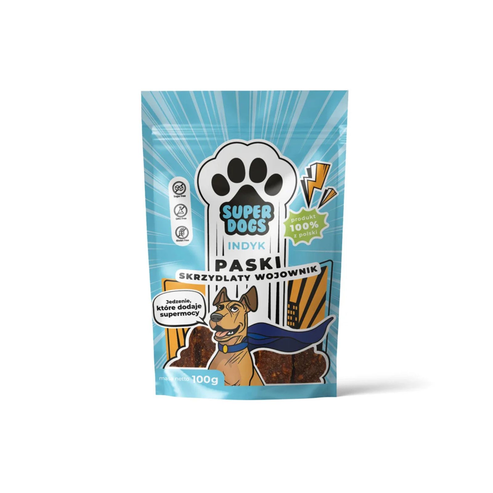 SUPERDOGS Paski Skrzydlaty Wojownik indyk przysmak dla psa 100g
