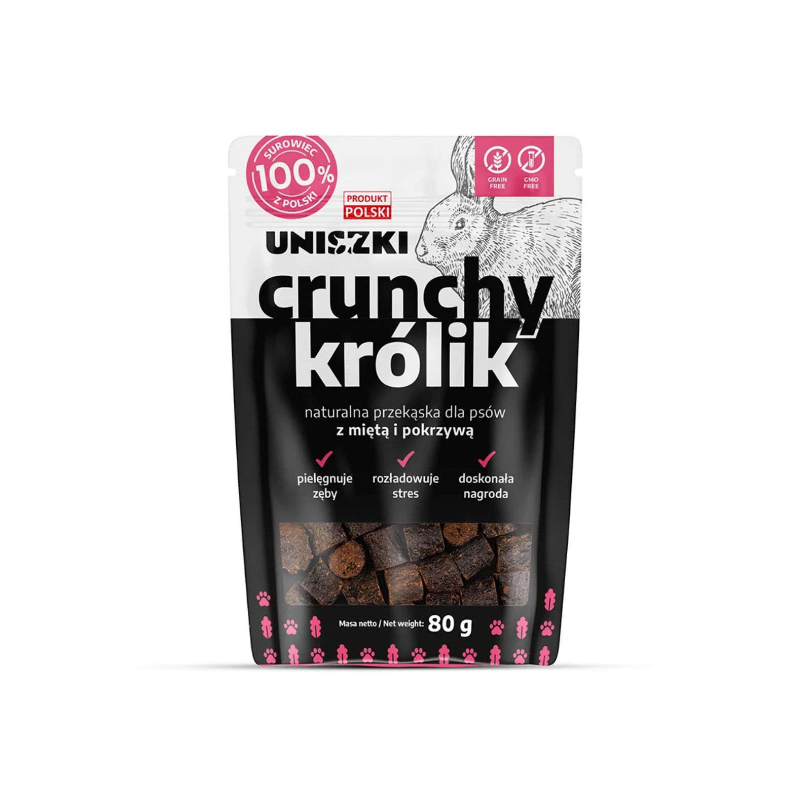 Uniszki Crunchy królik z miętą i pokrzywą przysmak dla psa 80g
