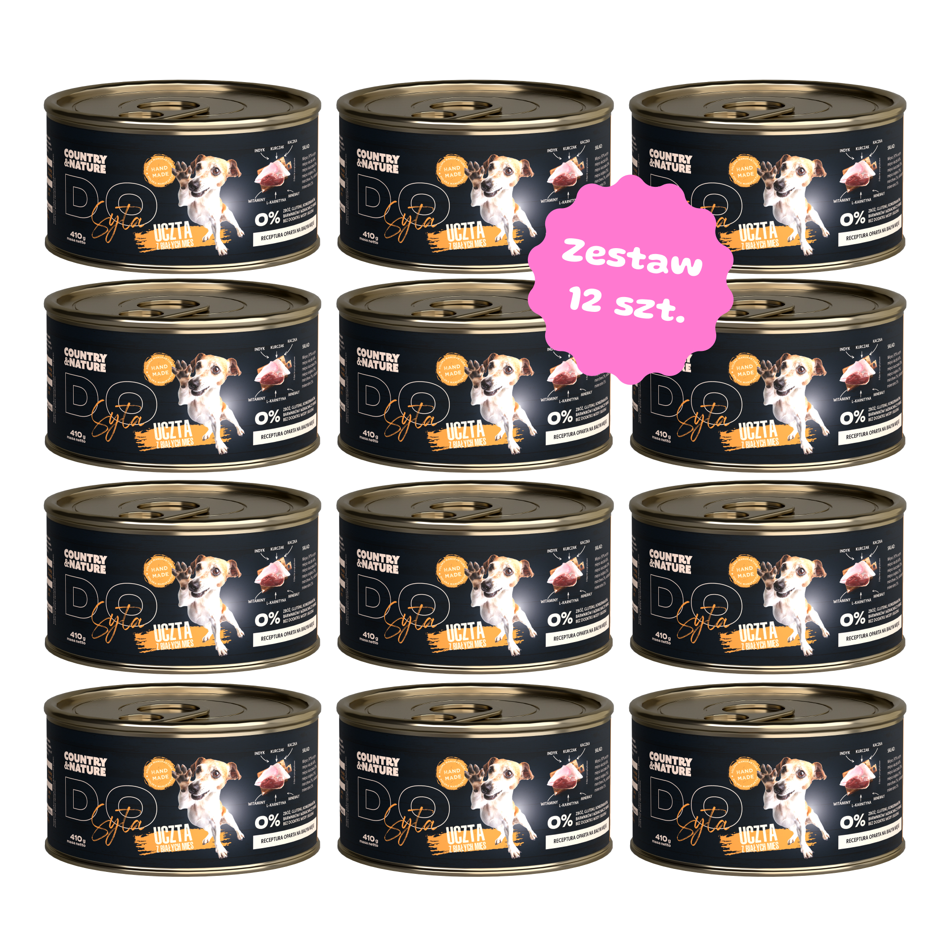 Zestaw 12 szt. puszek karmy mokrej - COUNTRY&NATURE DO SYTA uczta z białych mięs - 12 szt. puszka 410g