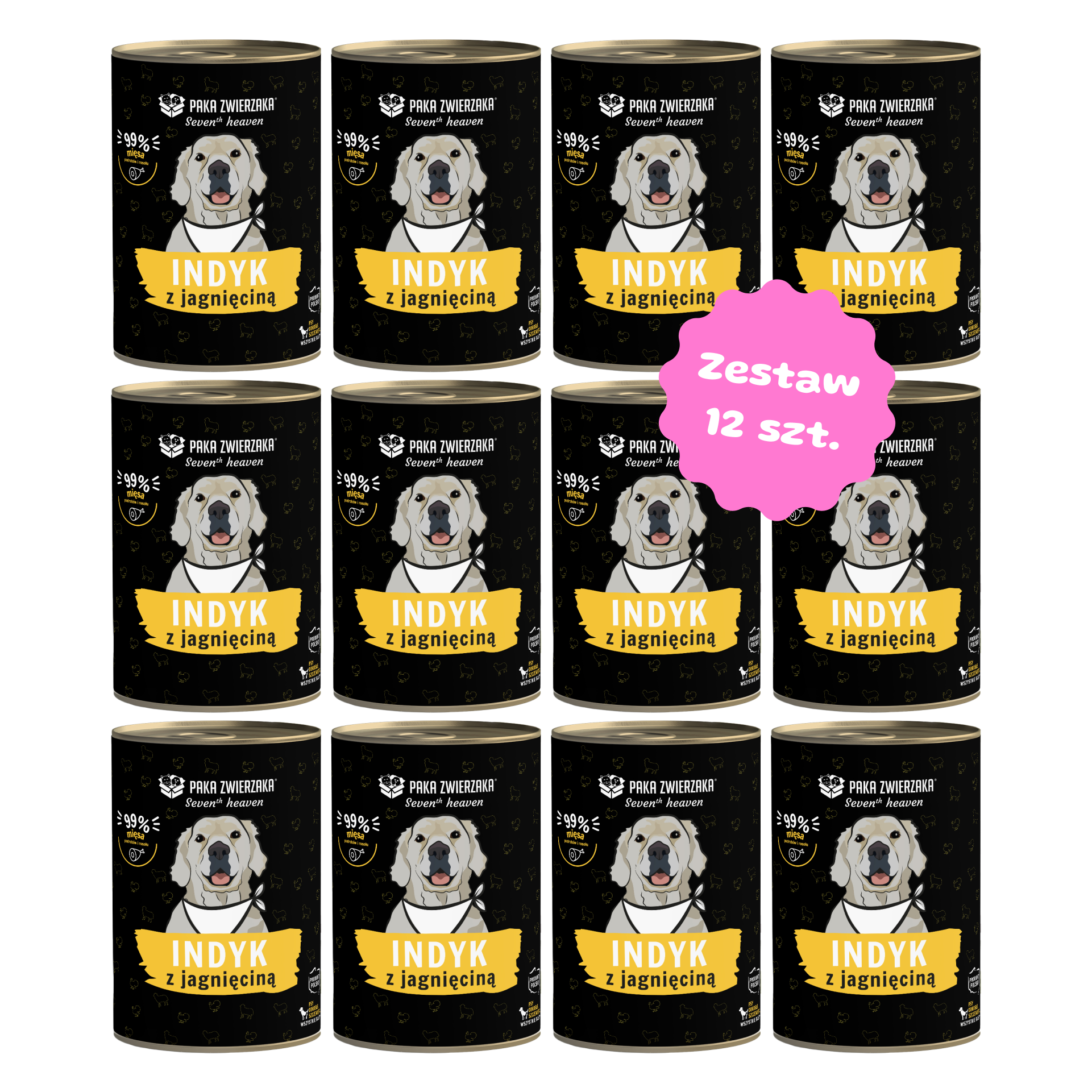 Zestaw 12 szt. puszek karmy mokrej - PAKA ZWIERZAKA SUPERPREMIUM Indyk z jagnięciną - 12 szt. puszka 400g