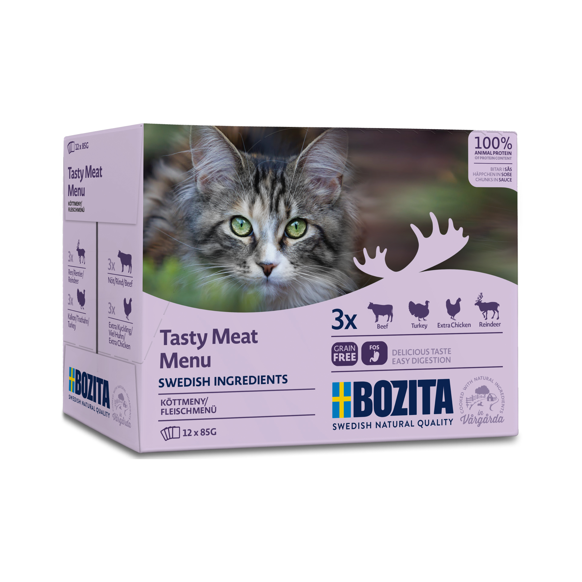 BOZITA Zestaw 12 saszetek: mięsne kawałki w sosie 12x85g 