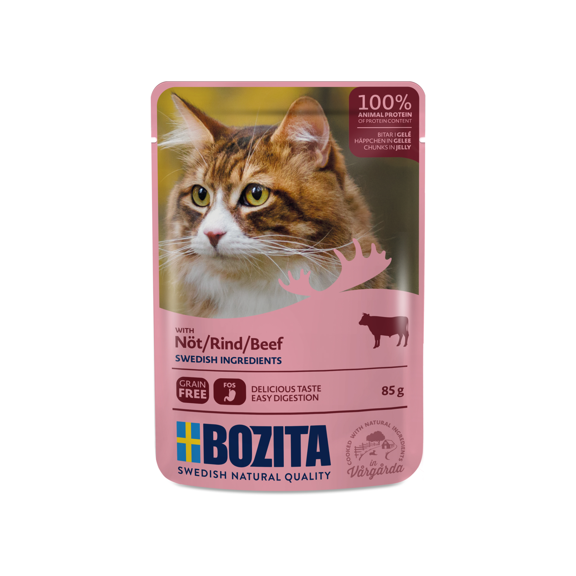 BOZITA kawałeczki mięsa w galaretce z wołowiną dla kota saszetka 85g 