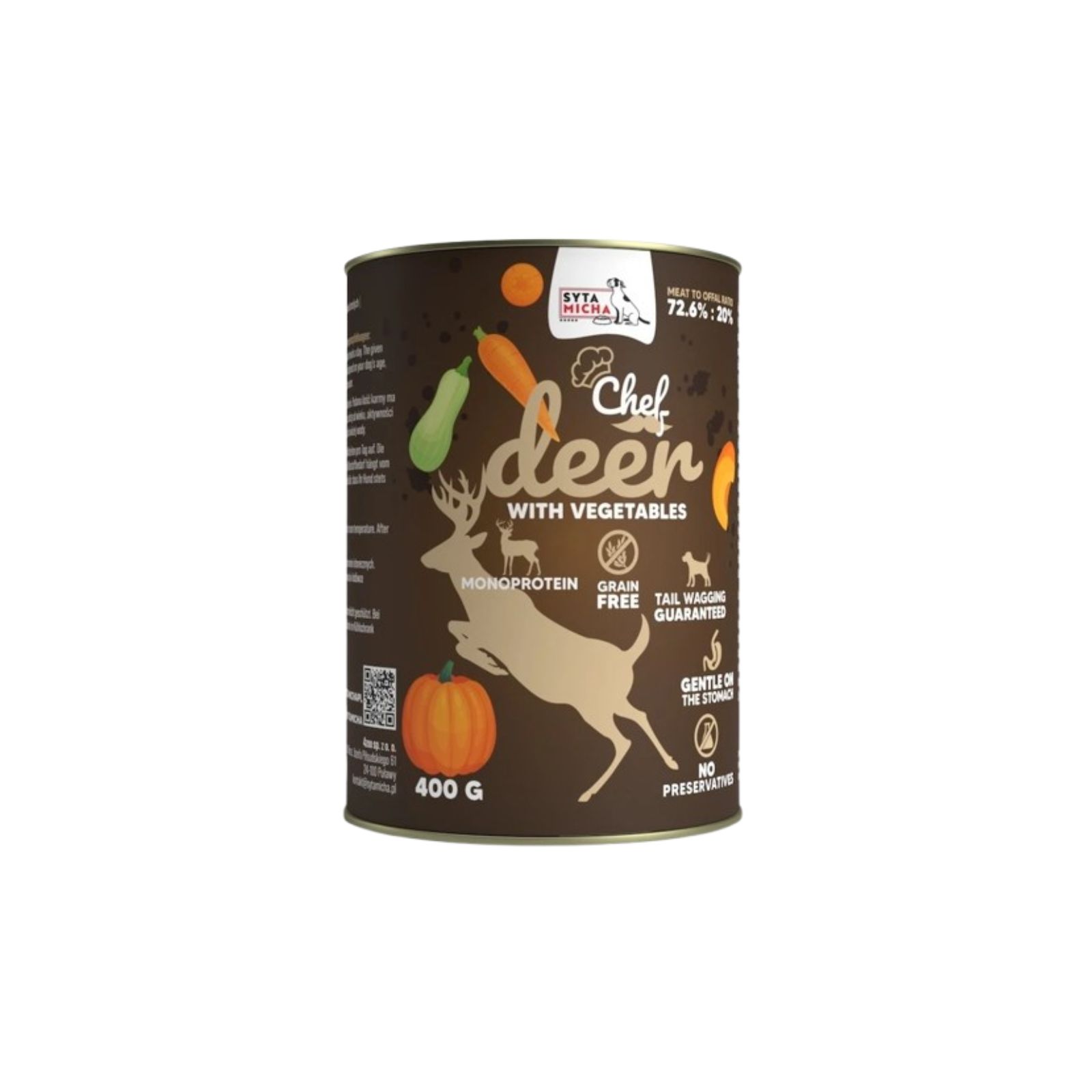 Syta Micha Karma mokra CHEF Jeleń z warzywami dla psów 400g 